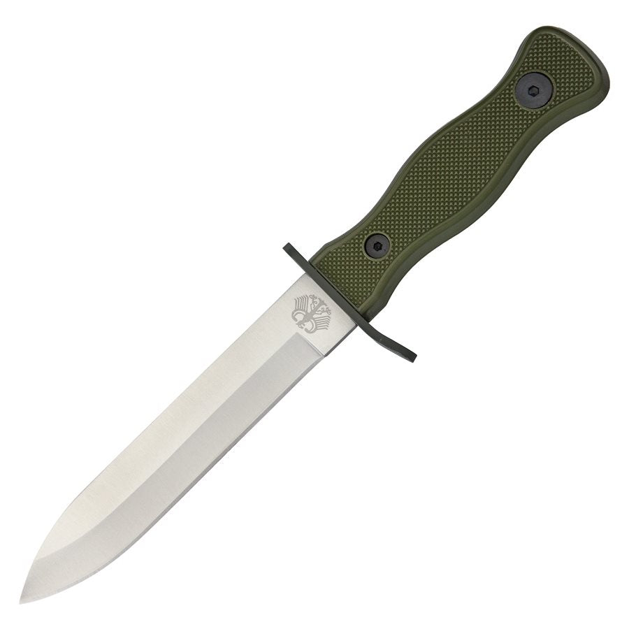 Cuchillo de combate BW verde Mil-Tec con funda metálica y colgador de cuero, hoja 14 cm