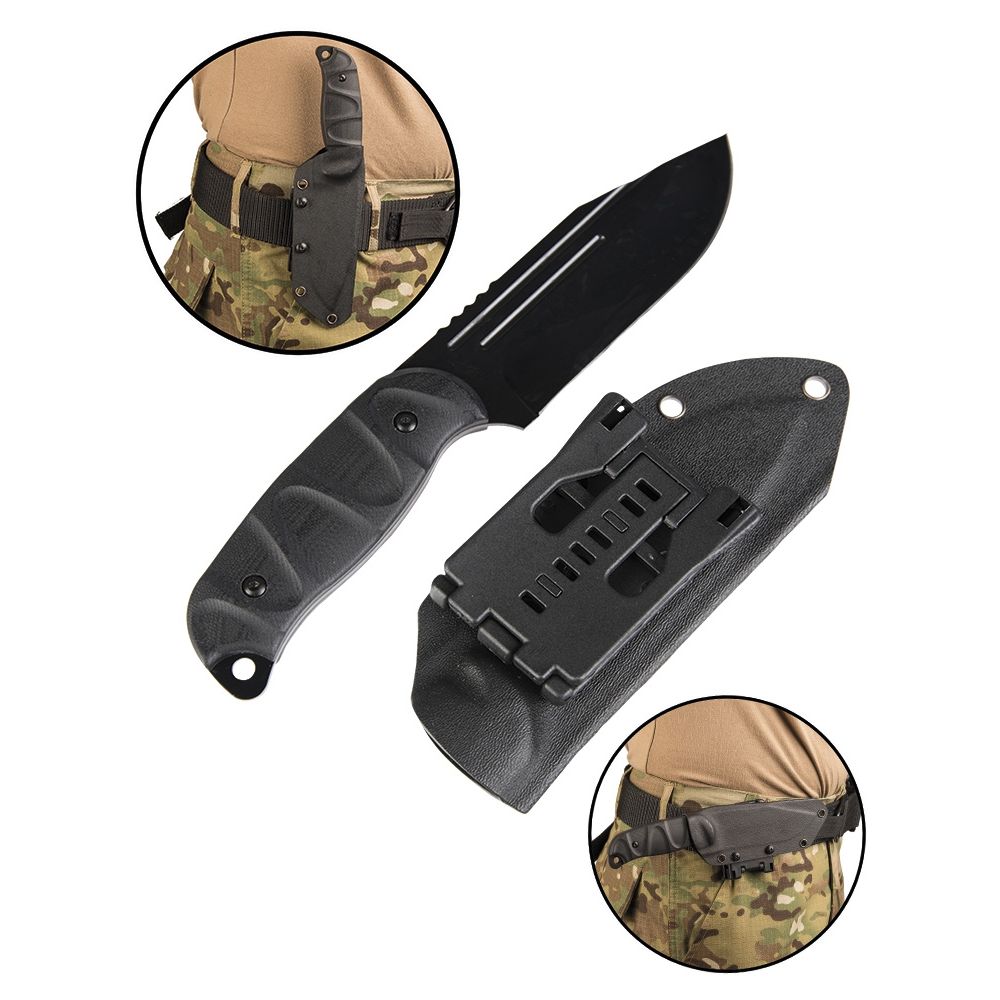 Cuchillo de combate G10 con funda KYDEX negra, longitud total aprox. 23 cm