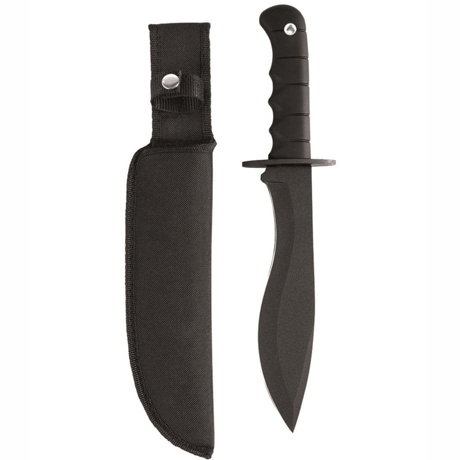 Cuchillo de combate US SPEC con hoja tipo machete negra y funda