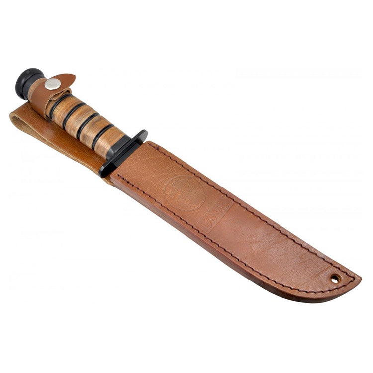 Réplica cuchillo USMC con hoja de acero inoxidable y funda de cuero, longitud total aprox. 30 cm