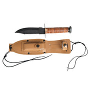 Cuchillo réplica US Pilot con funda de cuero marrón, inspirado en el modelo G.I. usado por la US Air Force