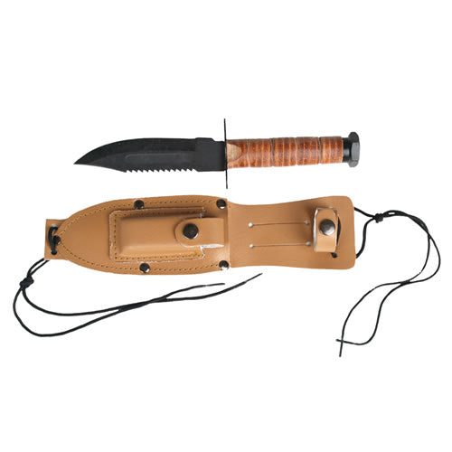 Cuchillo réplica US Pilot con funda de cuero marrón, inspirado en el modelo G.I. usado por la US Air Force