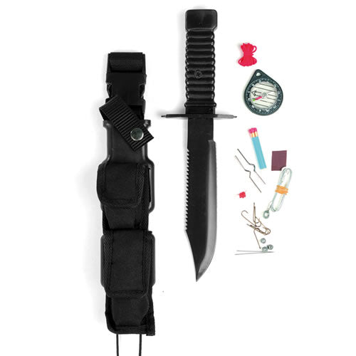 Cuchillo supervivencia SPECIAL FORCES negro con sierra superior y funda de nylon