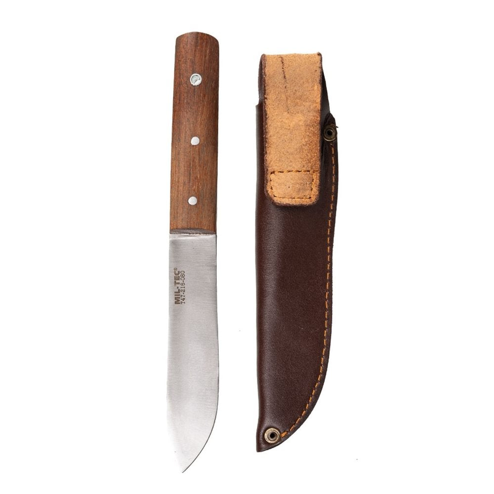 Navaja naval alemana 23 cm, hoja 12,5 cm, mango de madera y funda.