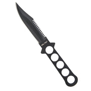 Cuchillo de buceo ligero con funda de plástico y hoja con sierra superior