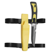 Cuchillo de buceo FROGMAN amarillo con mango negro-amarillo y funda con correas