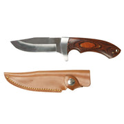 Cuchillo de caza 23 cm, hoja 10 cm, mango de madera y funda de cuero