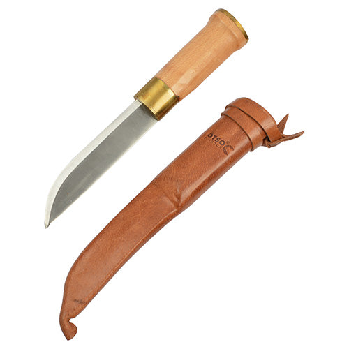 Cuchillo finlandés pequeño 24 cm con empuñadura de madera y funda de cuero