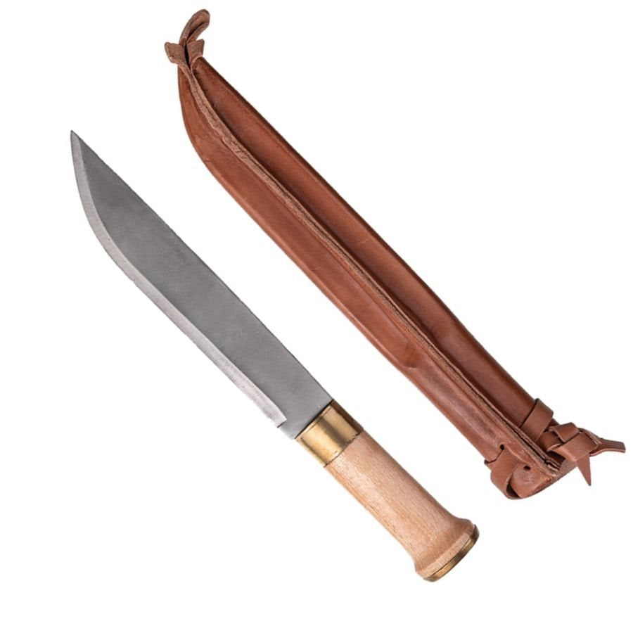Cuchillo finlandés grande 32 cm con mango de madera y funda de cuero