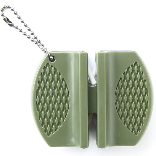 Afilador DUO BLOCK cerámico verde con zona de carburo y zona cerámica, profundidad 2,4 cm, peso 35 g