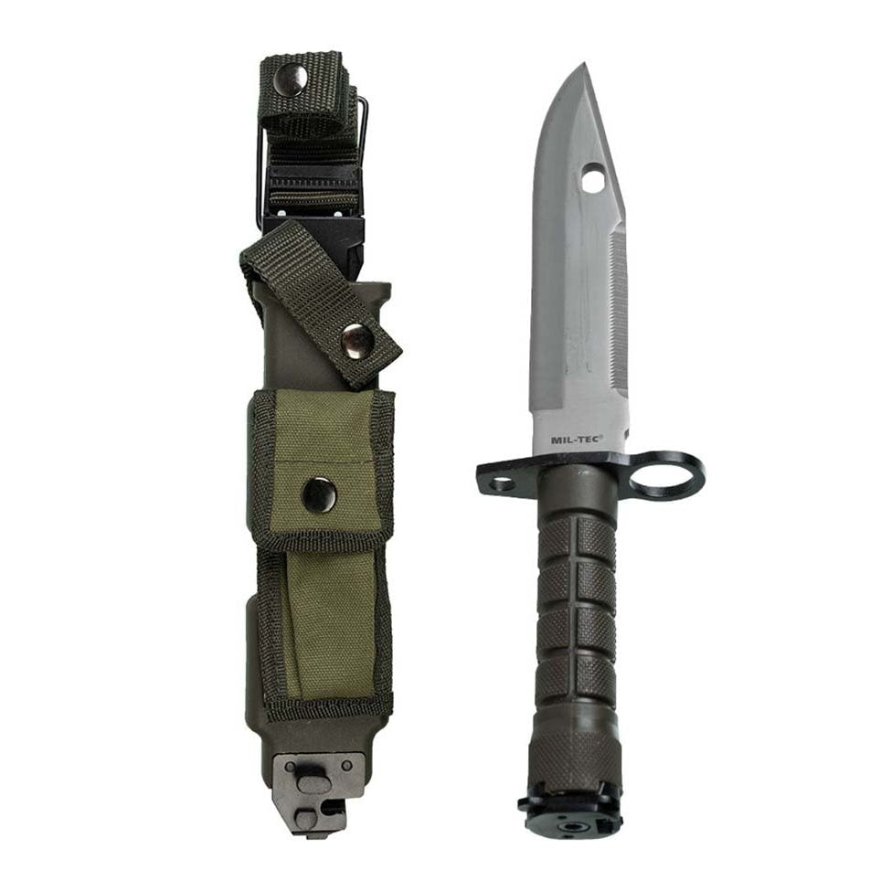 Bajoneta US M9 verde con funda y ojo cortador de alambre