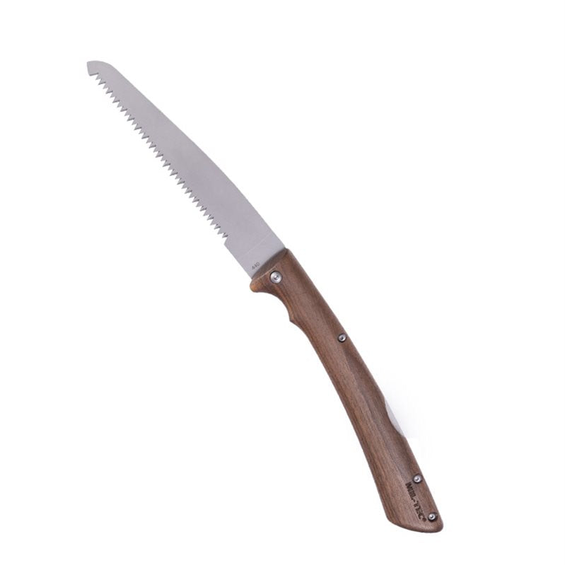 Sierra plegable 42 cm con hoja dentada de acero inoxidable 420 y mango de nogal