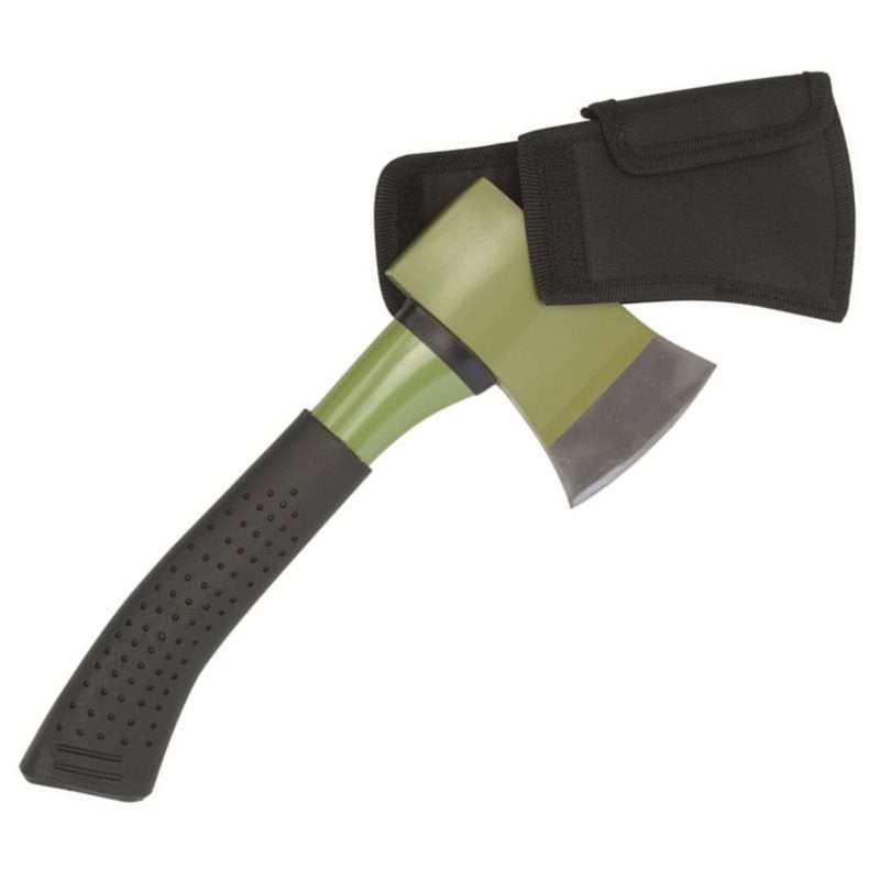 Hacha SURVIVAL verde, mango de fibra reforzada y funda de nylon con cierre Velcro