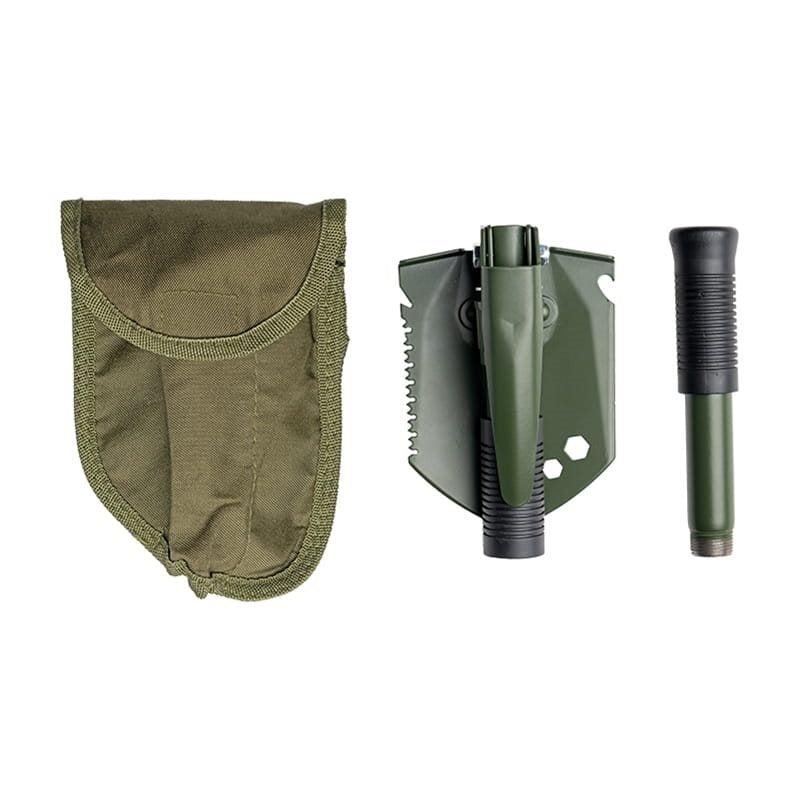 Mini pala plegable multifunción verde con funda y herramientas integradas