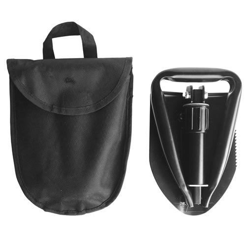 Pala mini plegable negra con funda de nylon, 48 cm ensamblada, plegada 17×12,5 cm, 730 g