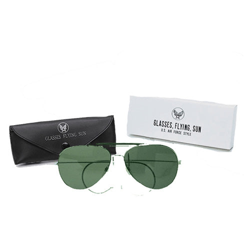 Gafas de sol AF verdes con montura dorada y funda