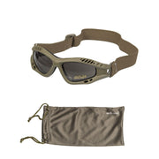 Gafas COMMANDO AIR Mil-Tec verdes ahumadas con marco plástico, correa elástica y estuche