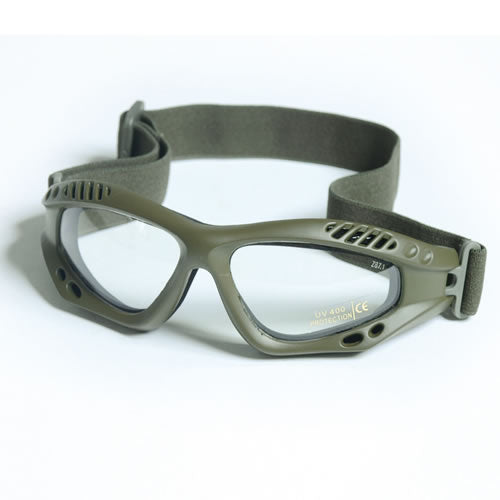 Gafas COMMANDO AIR Mil-Tec verdes ahumadas con marco plástico, correa elástica y estuche