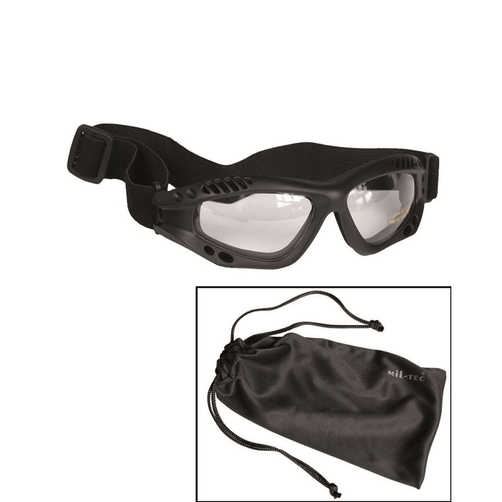 Gafas COMMANDO AIR Mil-Tec verdes ahumadas con marco plástico, correa elástica y estuche