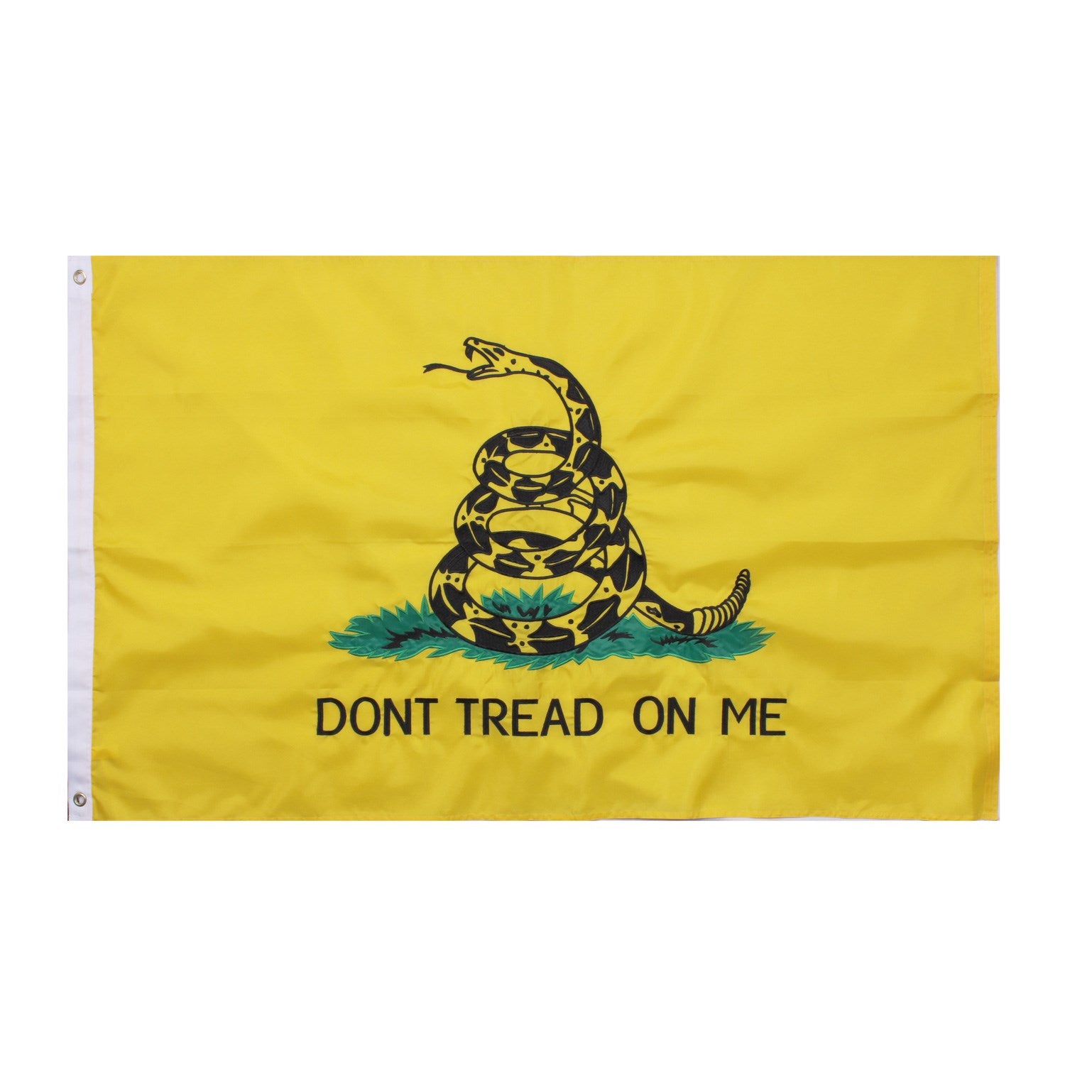 Bandera bordada 'Don't Tread On Me' (Gadsden) DELUXE 90 x 150 cm, amarillo con serpiente de cascabel negra