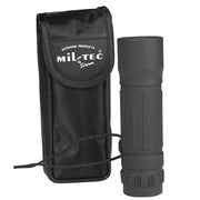 Monocular 10x25 negro con acabado gomoso, correa al cuello y funda de nylon