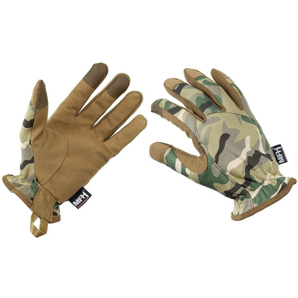 Guantes tácticos ligeros MFH, guantes de dedos compatibles con pantalla táctil y con cierre elástico en la muñeca