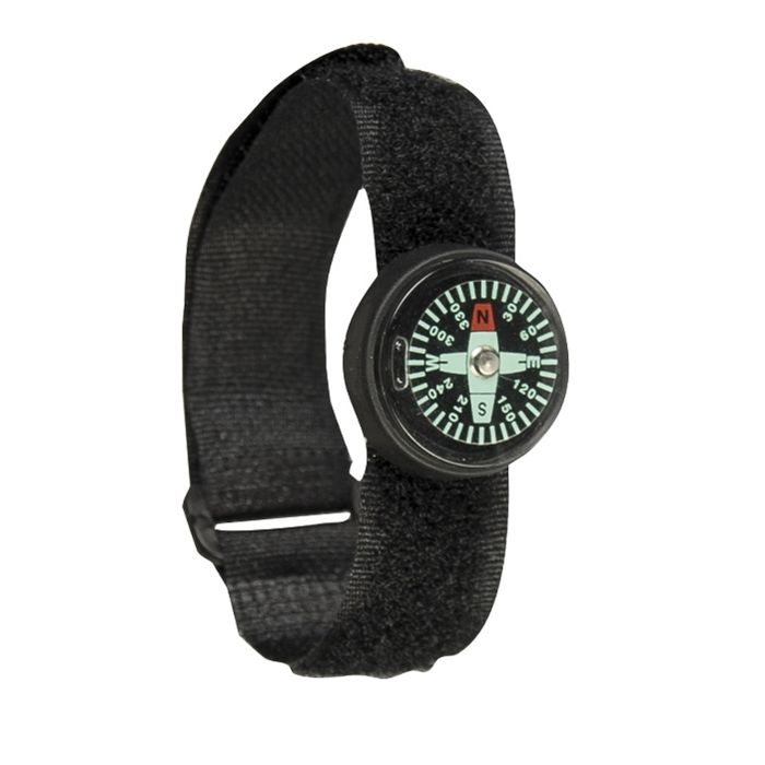 Brújula 360° negra para correa de reloj, recubierta de goma, esfera luminiscente