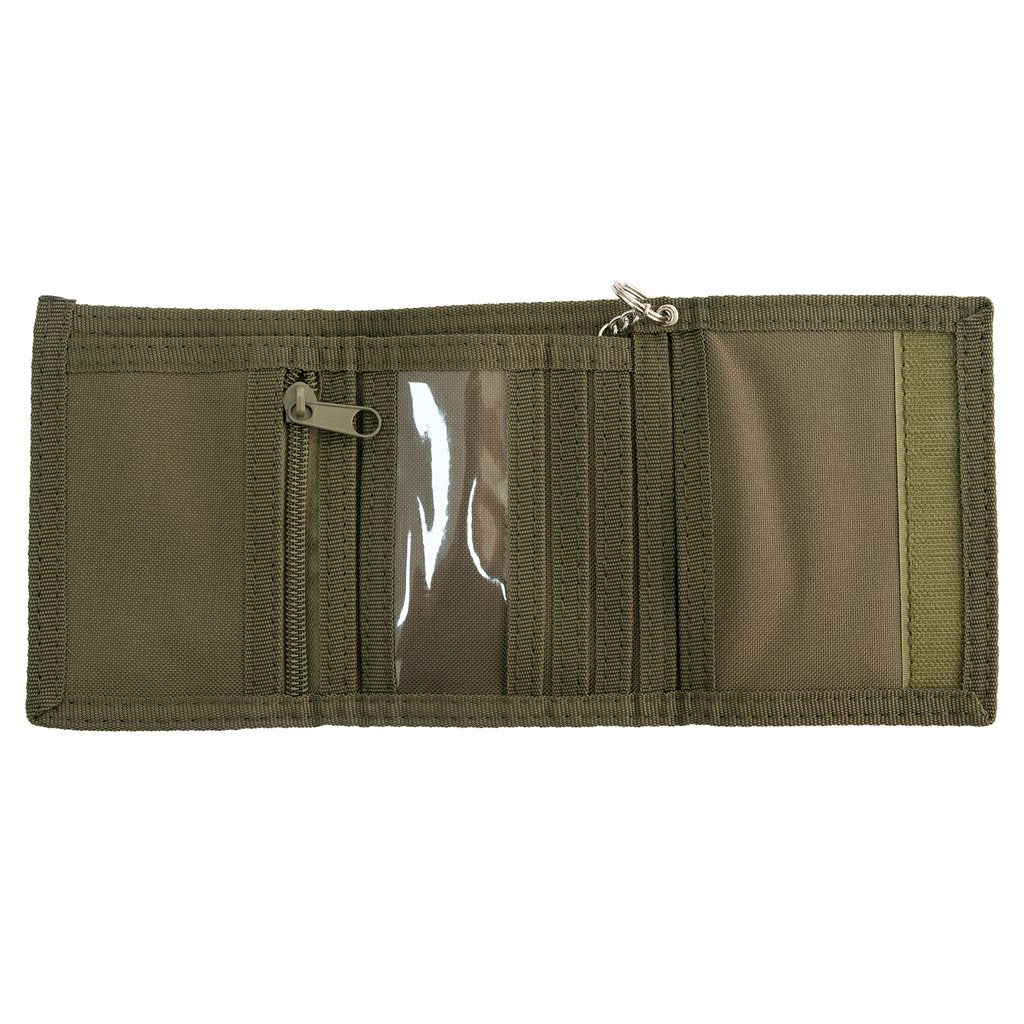 Cartera verde con cadena y mosquetón, 9x13 cm, poliéster 600D con recubrimiento PVC