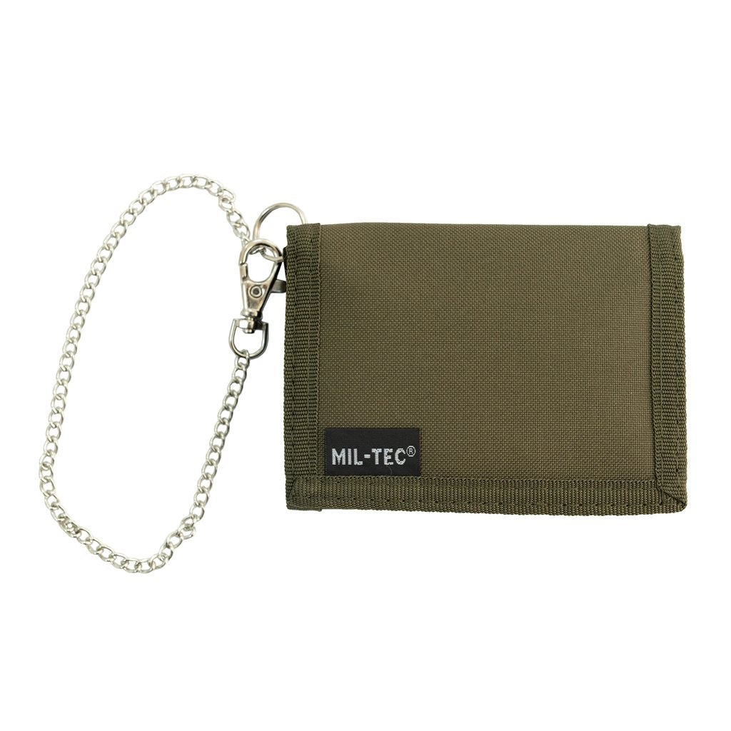 Cartera verde con cadena y mosquetón, 9x13 cm, poliéster 600D con recubrimiento PVC