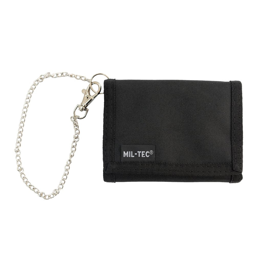 Cartera verde con cadena y mosquetón para fijar al pantalón, 9 x 13 cm, poliéster 600D con recubrimiento PVC