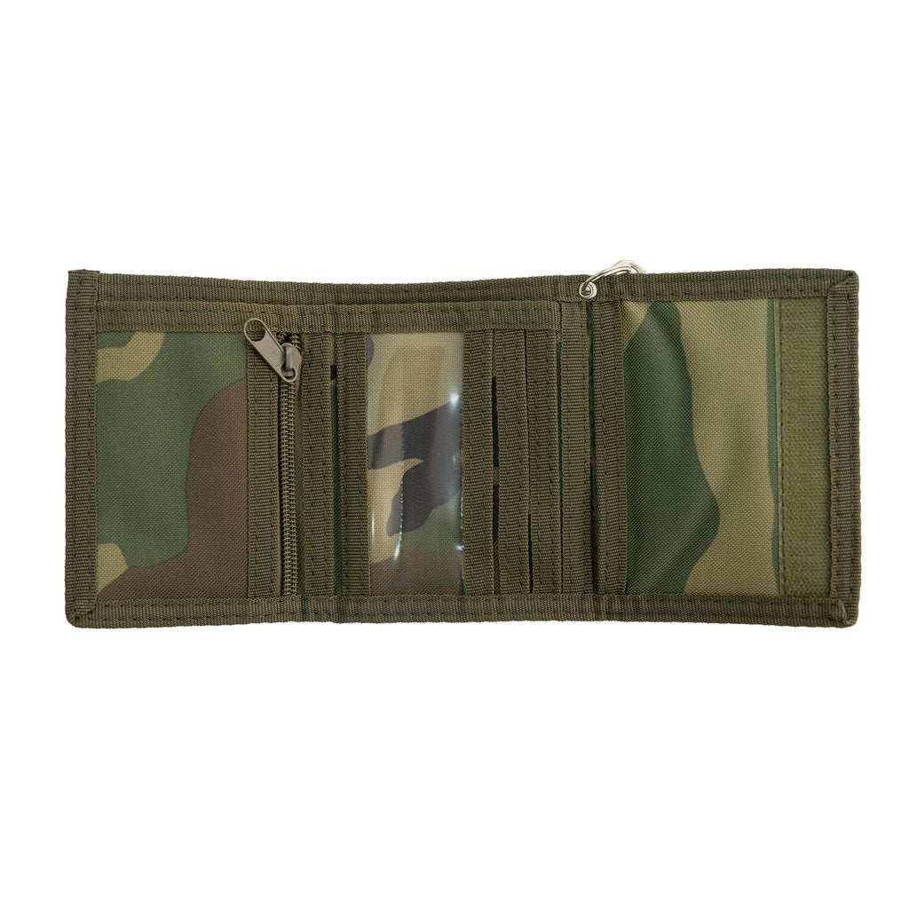 Cartera verde con cadena y mosquetón, 9x13 cm, poliéster 600D con recubrimiento PVC