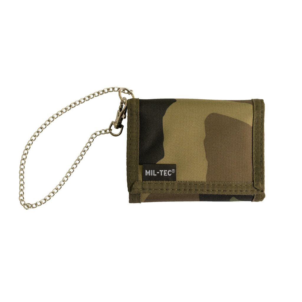 Cartera verde con cadena y mosquetón para fijar al pantalón, 9 x 13 cm, poliéster 600D con recubrimiento PVC
