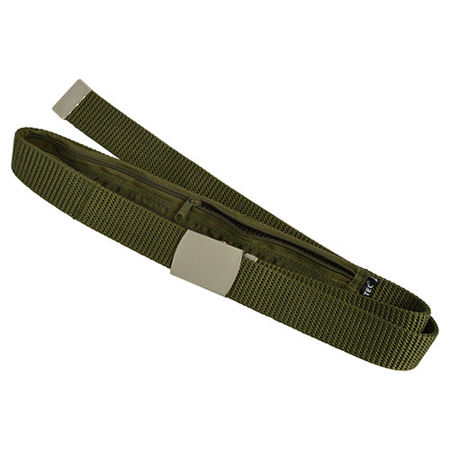 Cinturón US 30 mm verde con hebilla metálica y bolsillo interior oculto