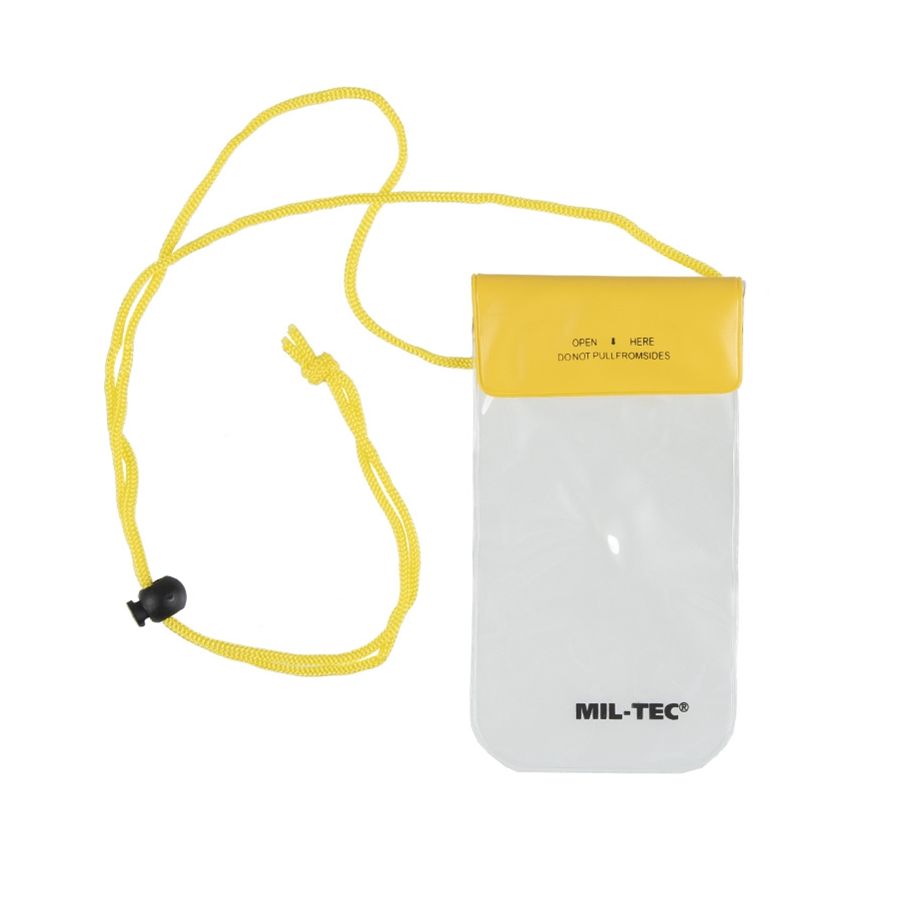 Funda impermeable amarilla transparente 95x195 mm para colgar al cuello