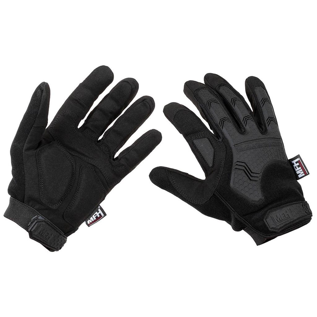 Guantes tácticos ATTACK negros con protección de nudillos y dedos abatibles