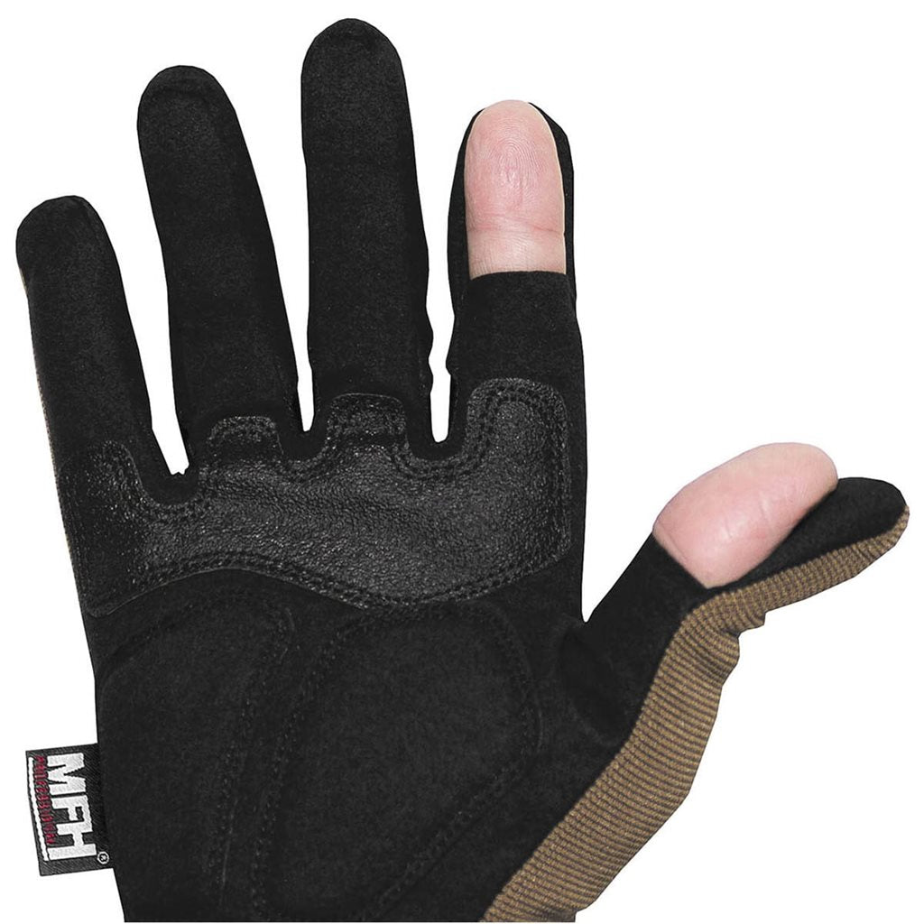 Guantes tácticos ATTACK coyote con protección de nudillos y pulgar y meñique abatibles