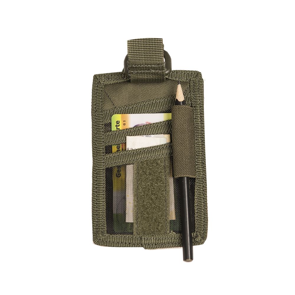 Funda ID para documentos verde con velcro y cordón, ventana transparente, 135 x 90 x 5 mm