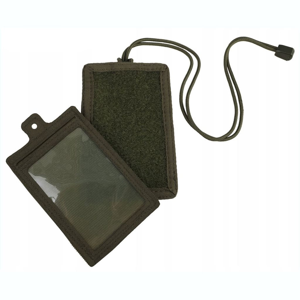 Funda ID para documentos verde con velcro y cordón, ventana transparente, 135 x 90 x 5 mm