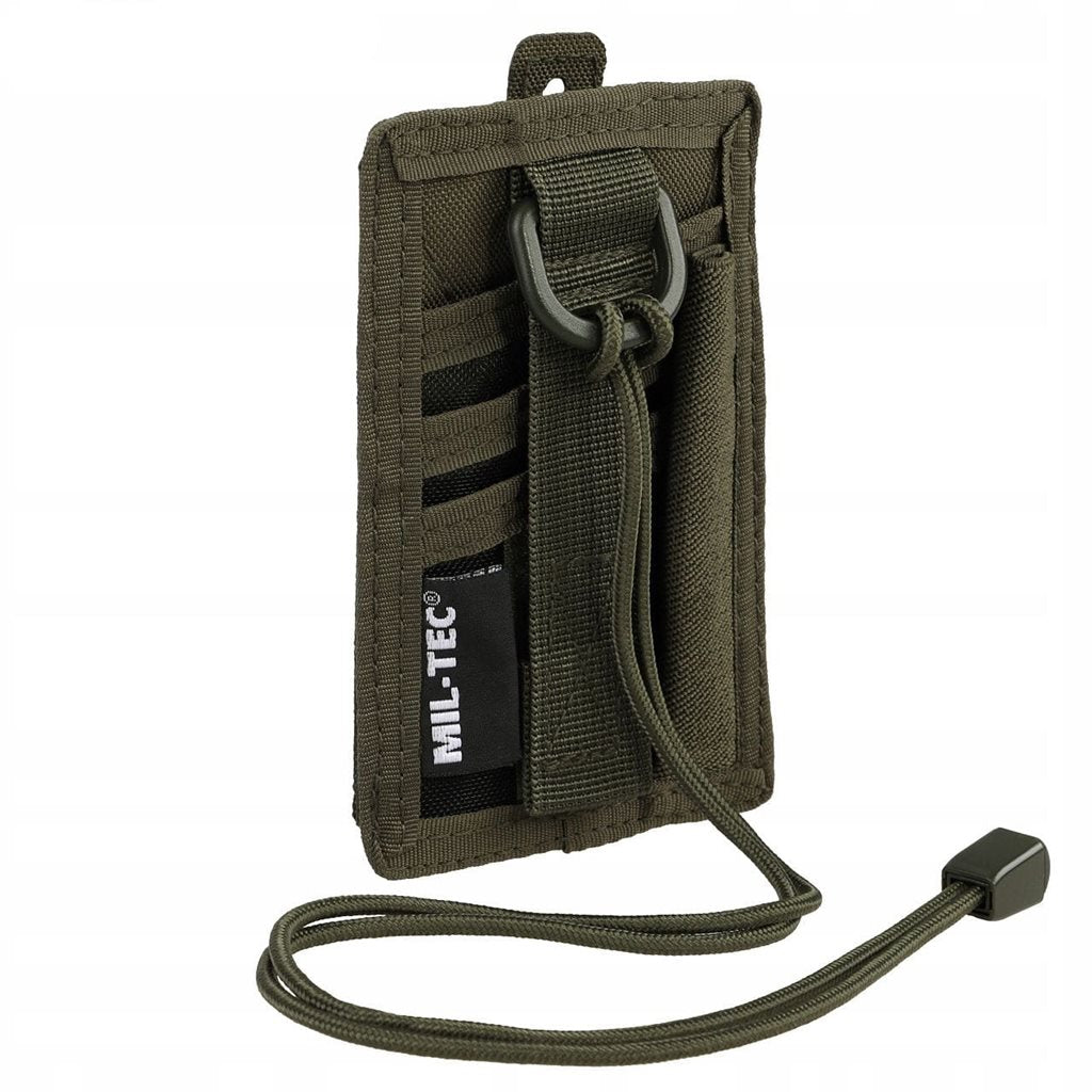 Funda ID para documentos verde con velcro y cordón, ventana transparente, 135 x 90 x 5 mm