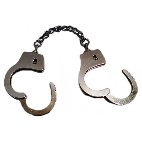 Llavero mini esposas plateado, aro 3x3,5 cm, cadena 7 cm, longitud total 13 cm