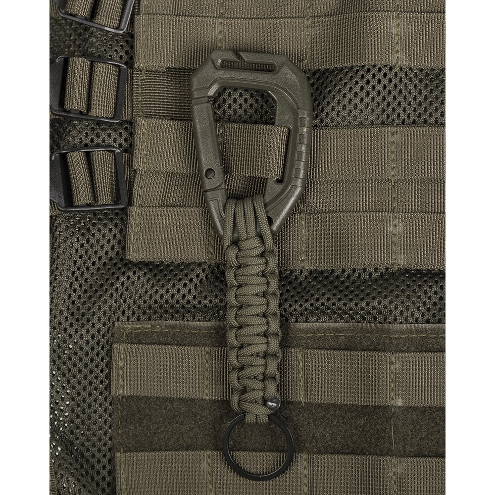 Mosquetón MOLLE con paracord verde, plástico polioximetileno, 9,3 cm, 24 g