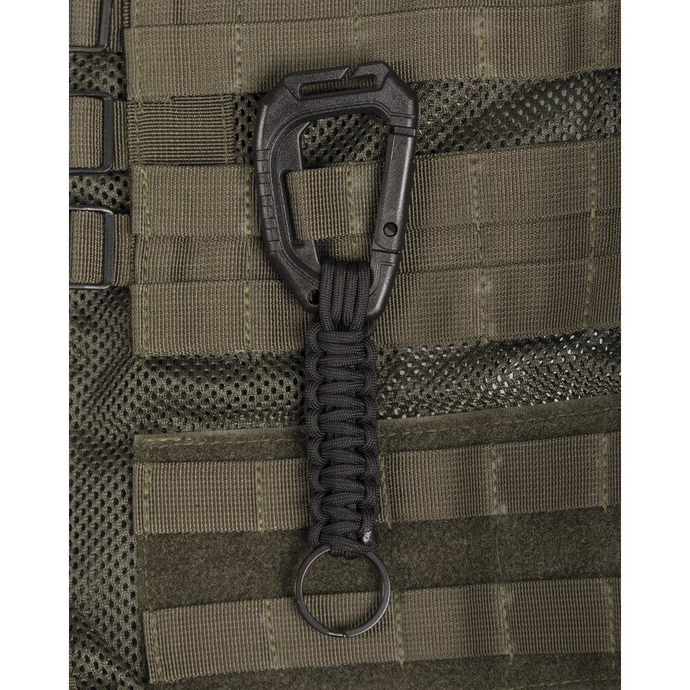 Mosquetón MOLLE con paracord verde, plástico polioximetileno, 9,3 cm, 24 g
