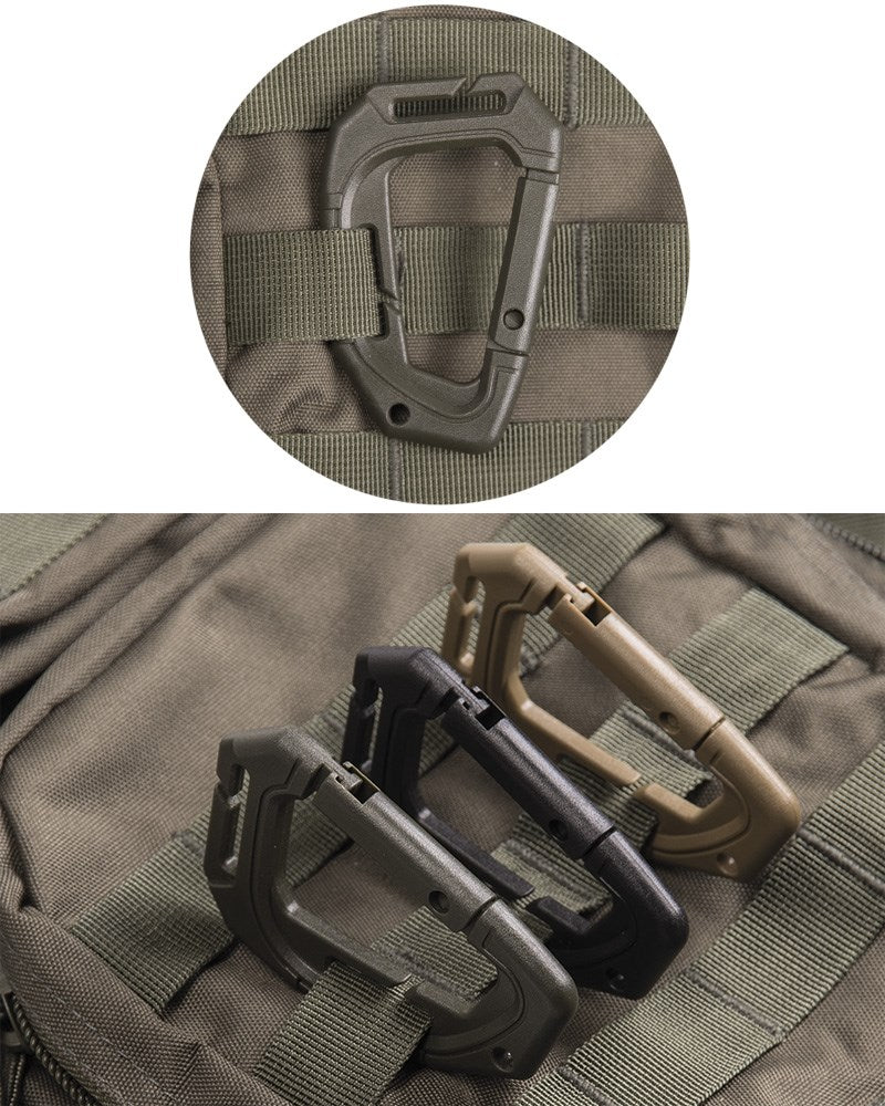 Mosquetones MOLLE tácticos verdes, 2 unidades, 9,3 cm, polioximetileno