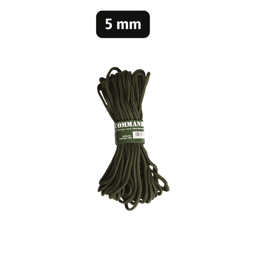 Cuerda COMMANDO auxiliar 5 mm 15 m verde, nylon 100%, hasta 420 kg, no apta para escalada