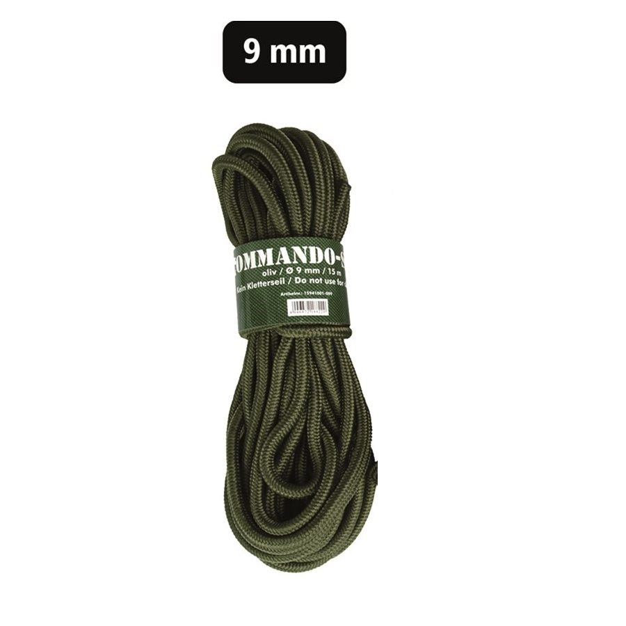 Cuerda auxiliar COMMANDO 9 mm 15 m color verde, nylon 100%