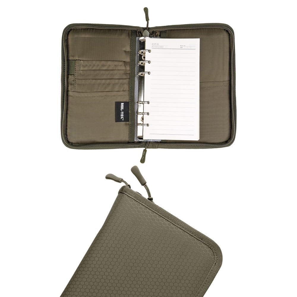 Carpeta HEXTAC MOLLE pequeña verde para documentos, poliester resistente con cierre velcro, anillas y bolsillos