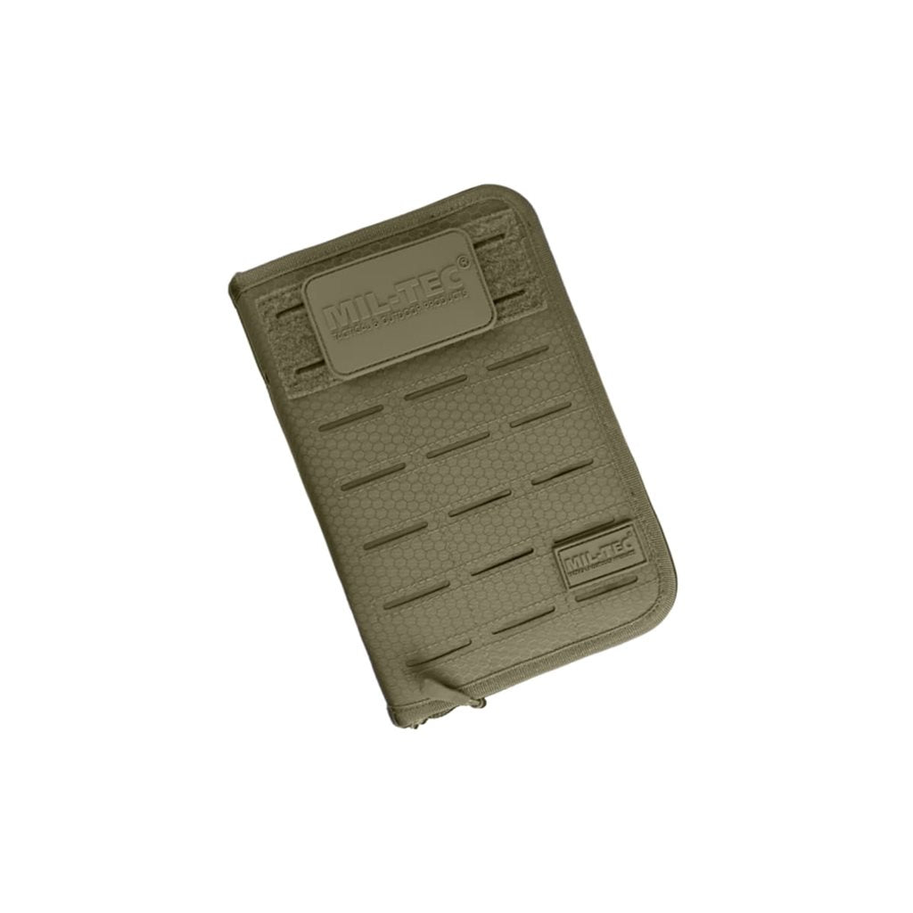 Carpeta HEXTAC MOLLE pequeña verde para documentos, poliester resistente con cierre velcro, anillas y bolsillos
