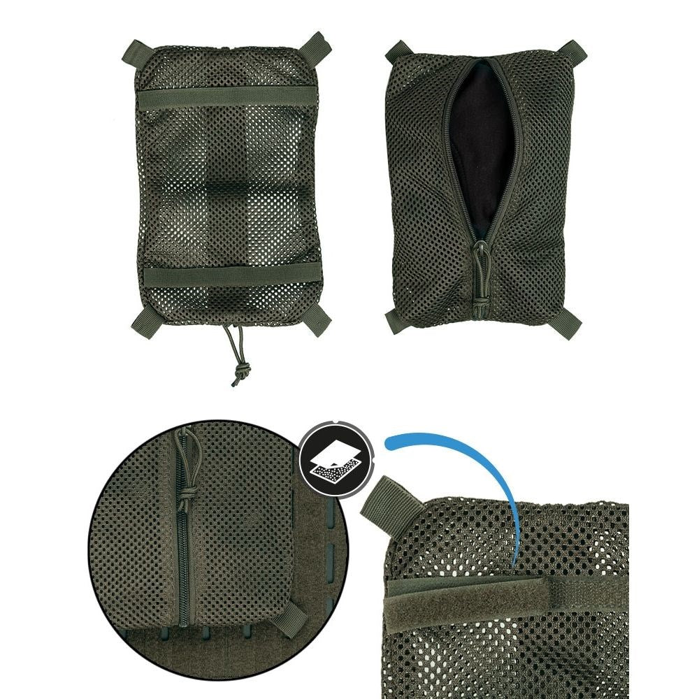 Bolsa organizadora de malla para mochila mediana verde MIL-TEC con dos tiras VELCRO en la parte trasera