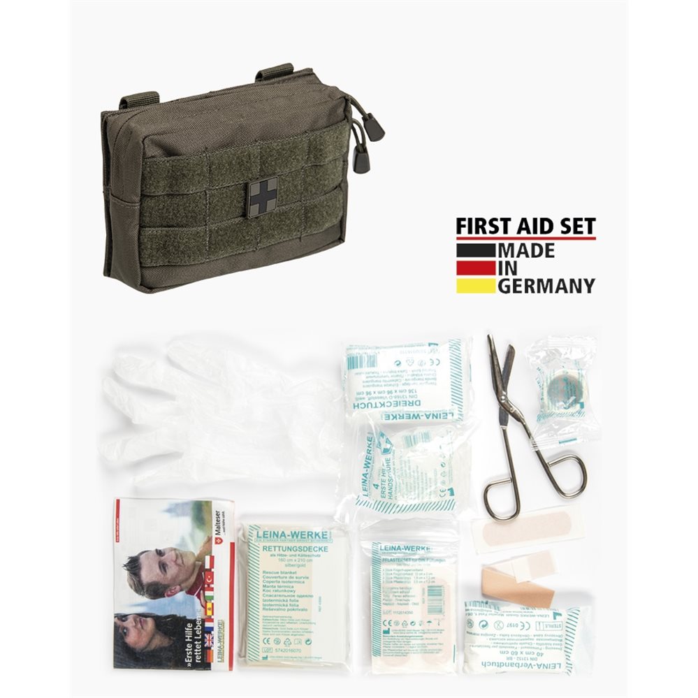 Botiquín SET PRO 25 Leina Verde en funda MOLLE camuflada, botiquín equipado