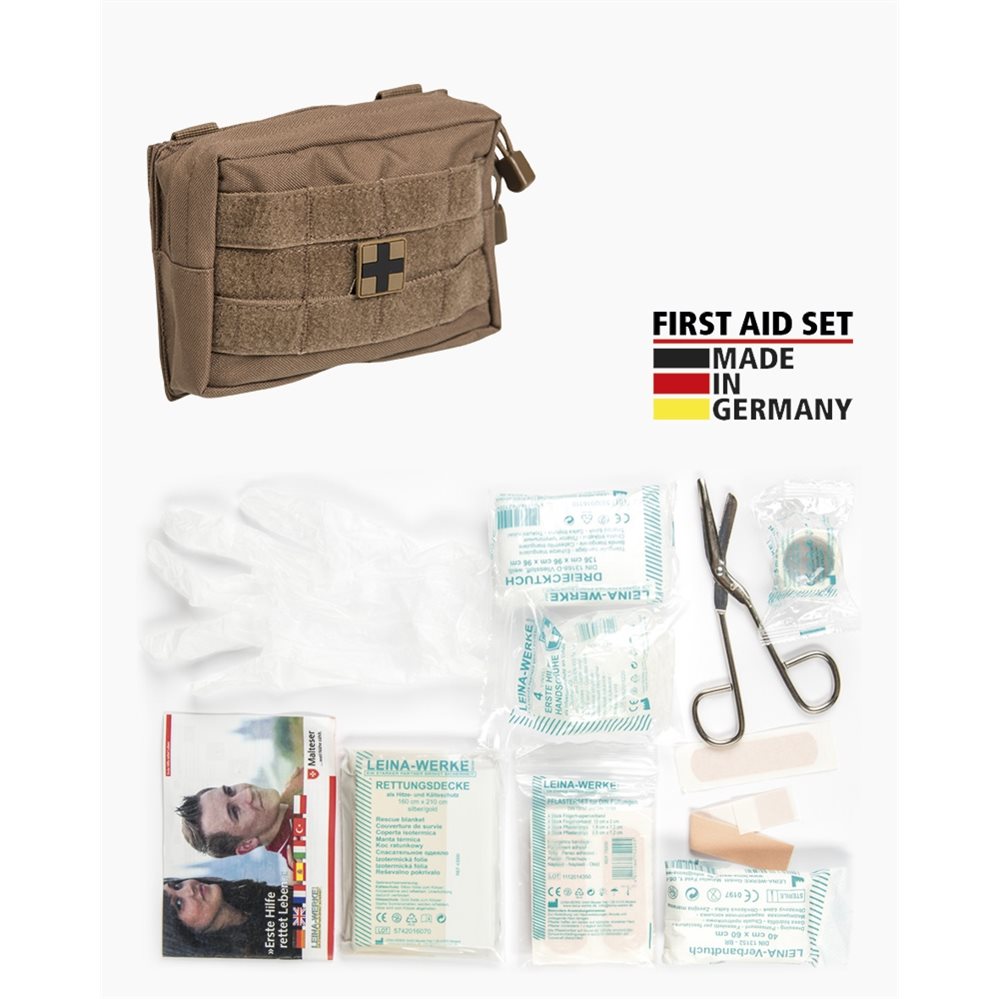 Botiquín SET PRO 25 Leina Verde en funda MOLLE camuflada, botiquín equipado